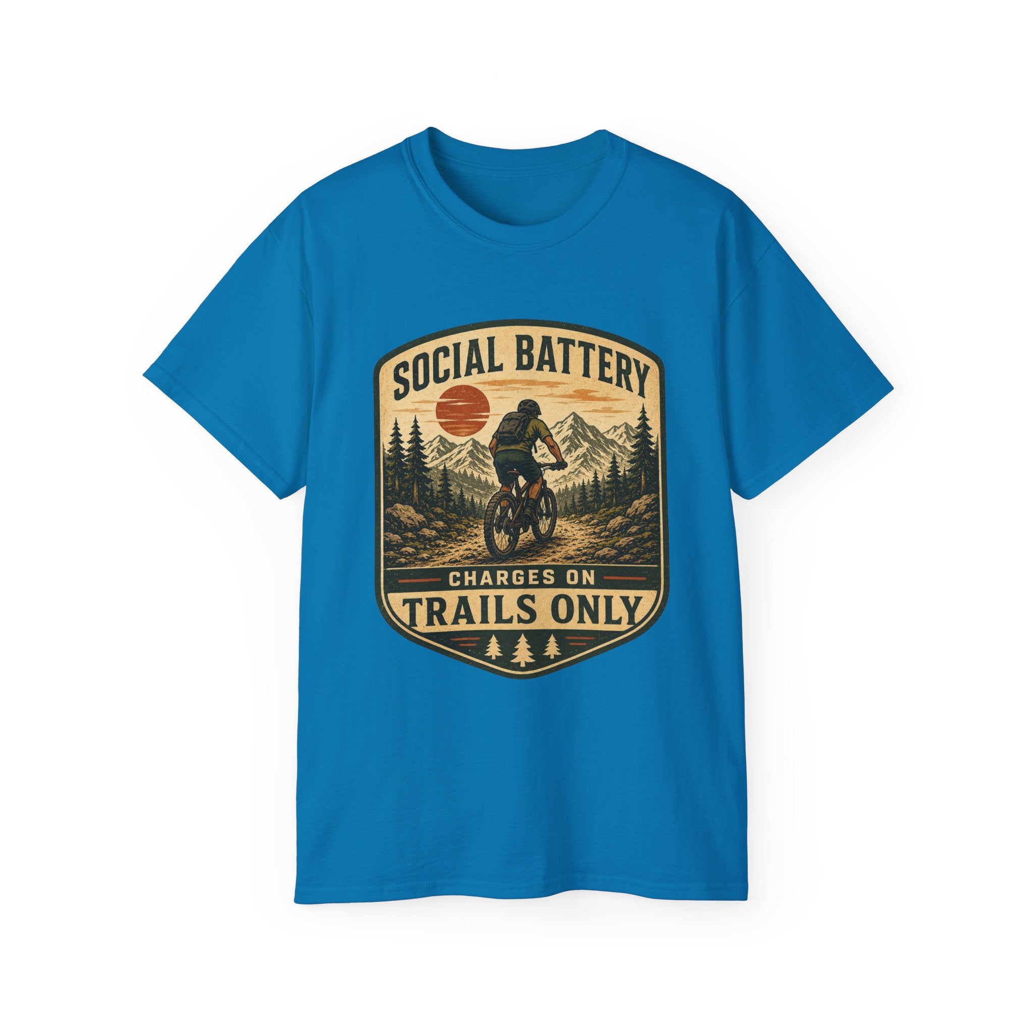 Mountain Biking Tee — "Social Battery Charges on Trails Only" Graphic T‑Shirt
