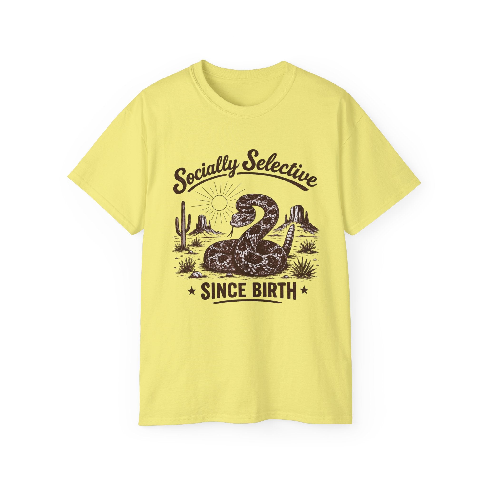 T-Shirt — "Socially Selective Since Birth" Vintage Desert Snake Graphic Tee