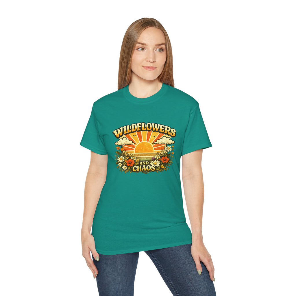 Wildflowers and Chaos Tee — Retro Sunflower Graphic T‑Shirt