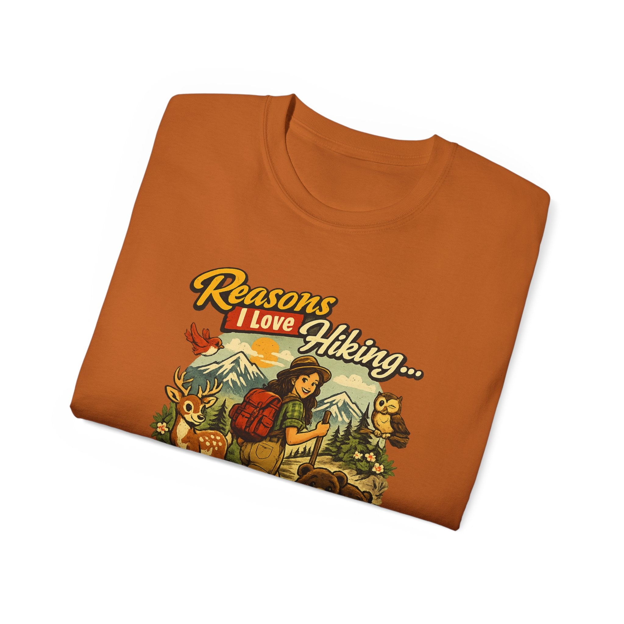 Hiking T-Shirt — "Reasons I Love Hiking... It Keeps Me From Being Charged For Murder" Retro Outdoor Tee