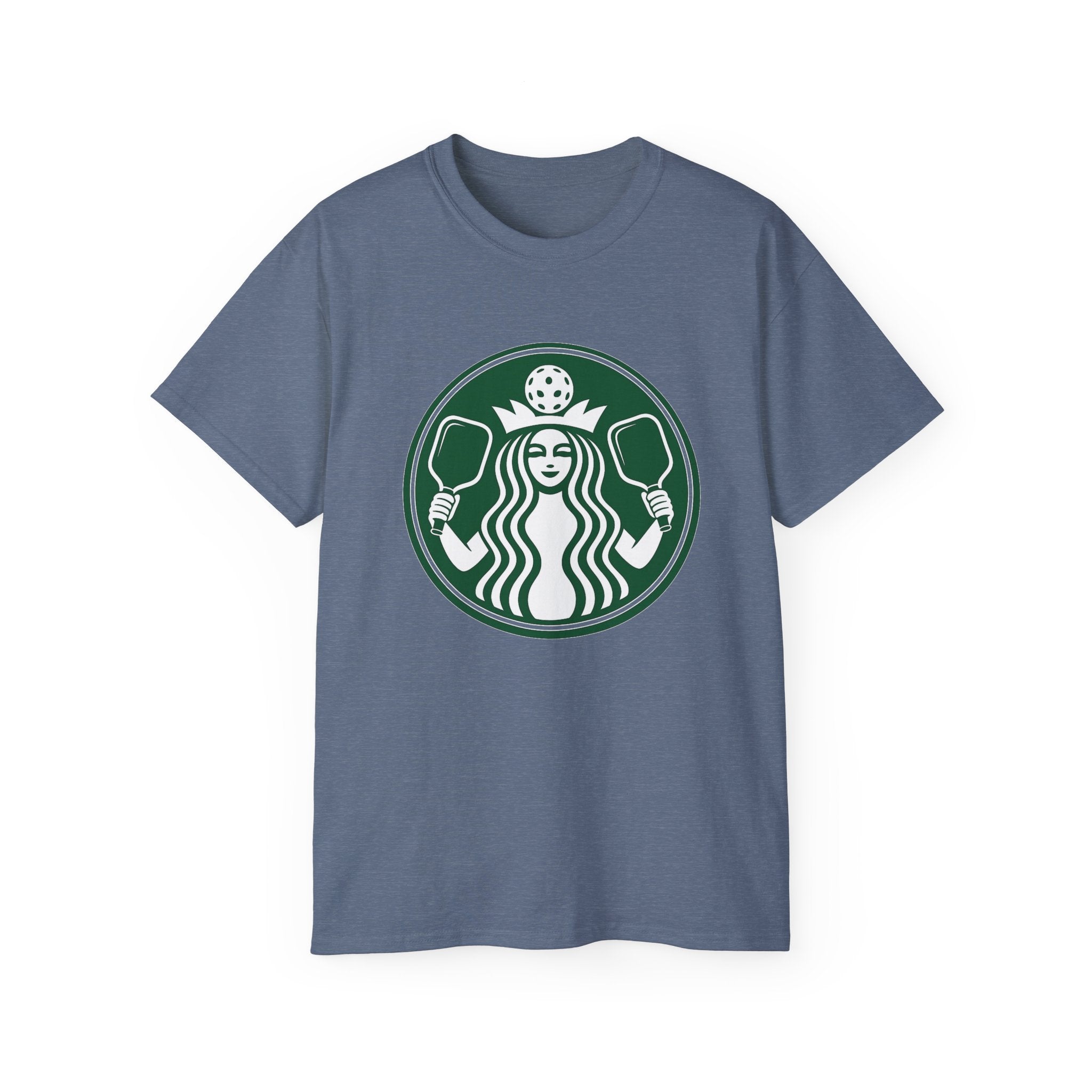 Coffee pickleball Logo Tee — Retro Mermaid Holding paddles Graphic T-Shirt