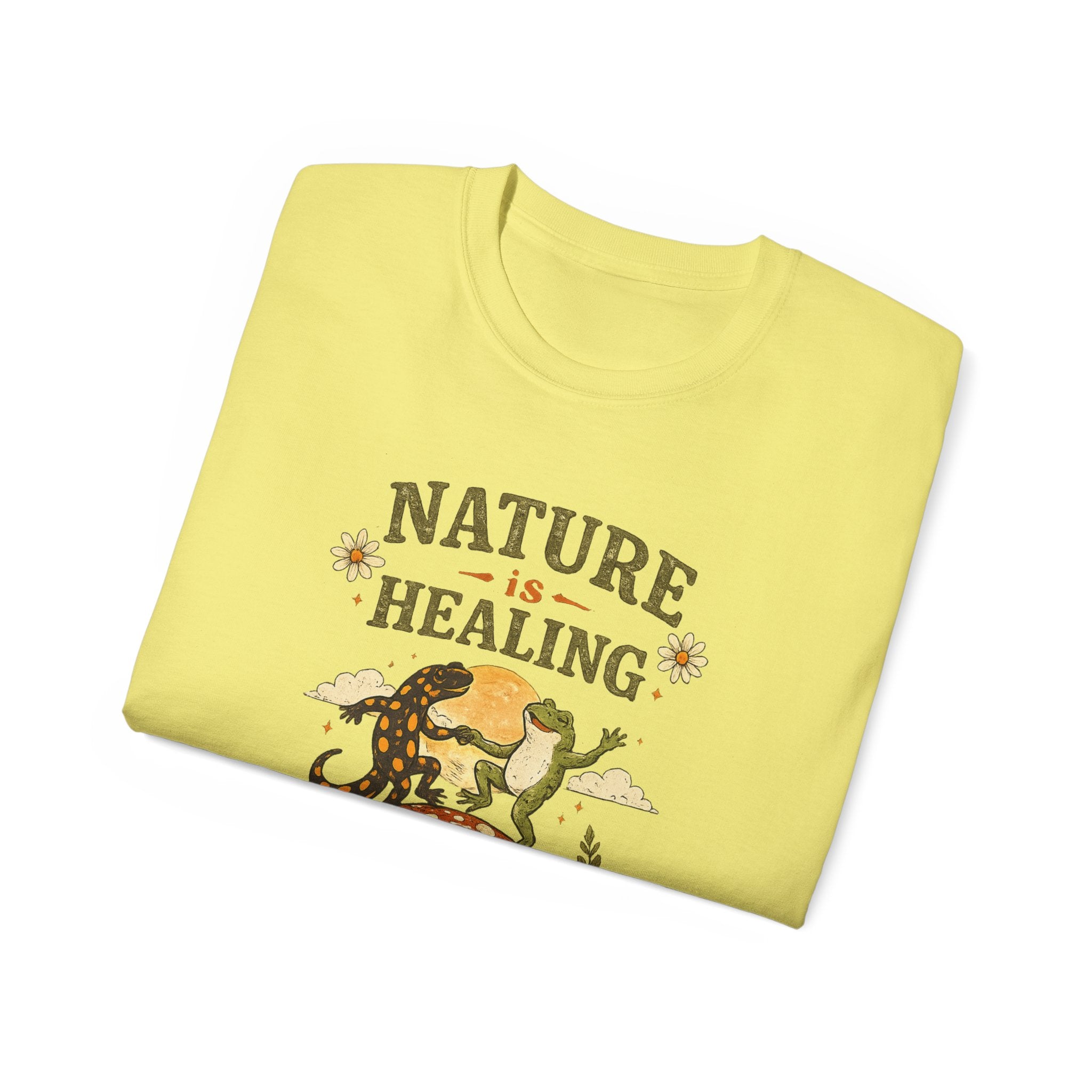 Nature Is Healing T‑Shirt — Retro Mushroom & frog lizard Graphic Tee
