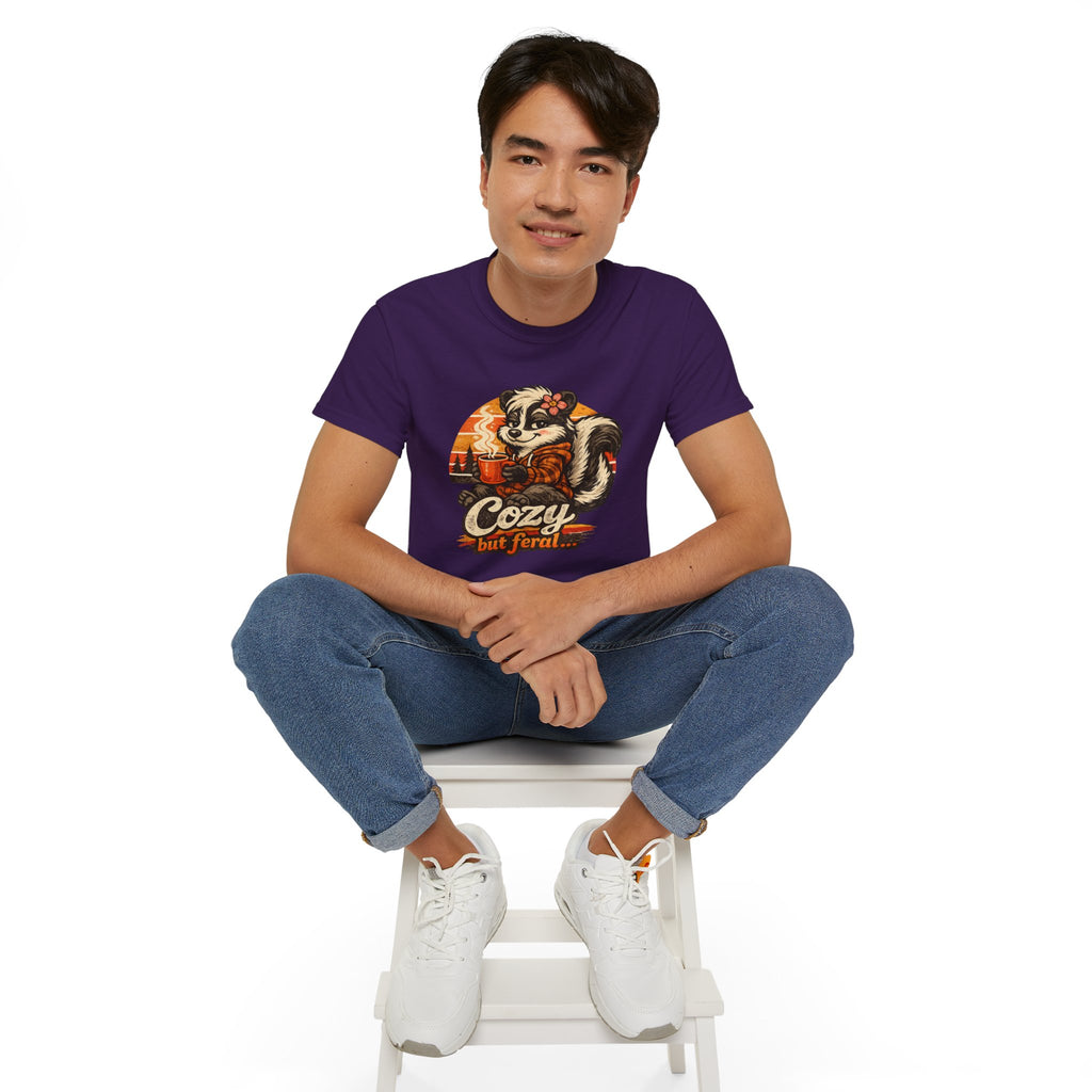 Cozy But Feral Skunk T-Shirt – Cute Retro Autumn Graphic Tee