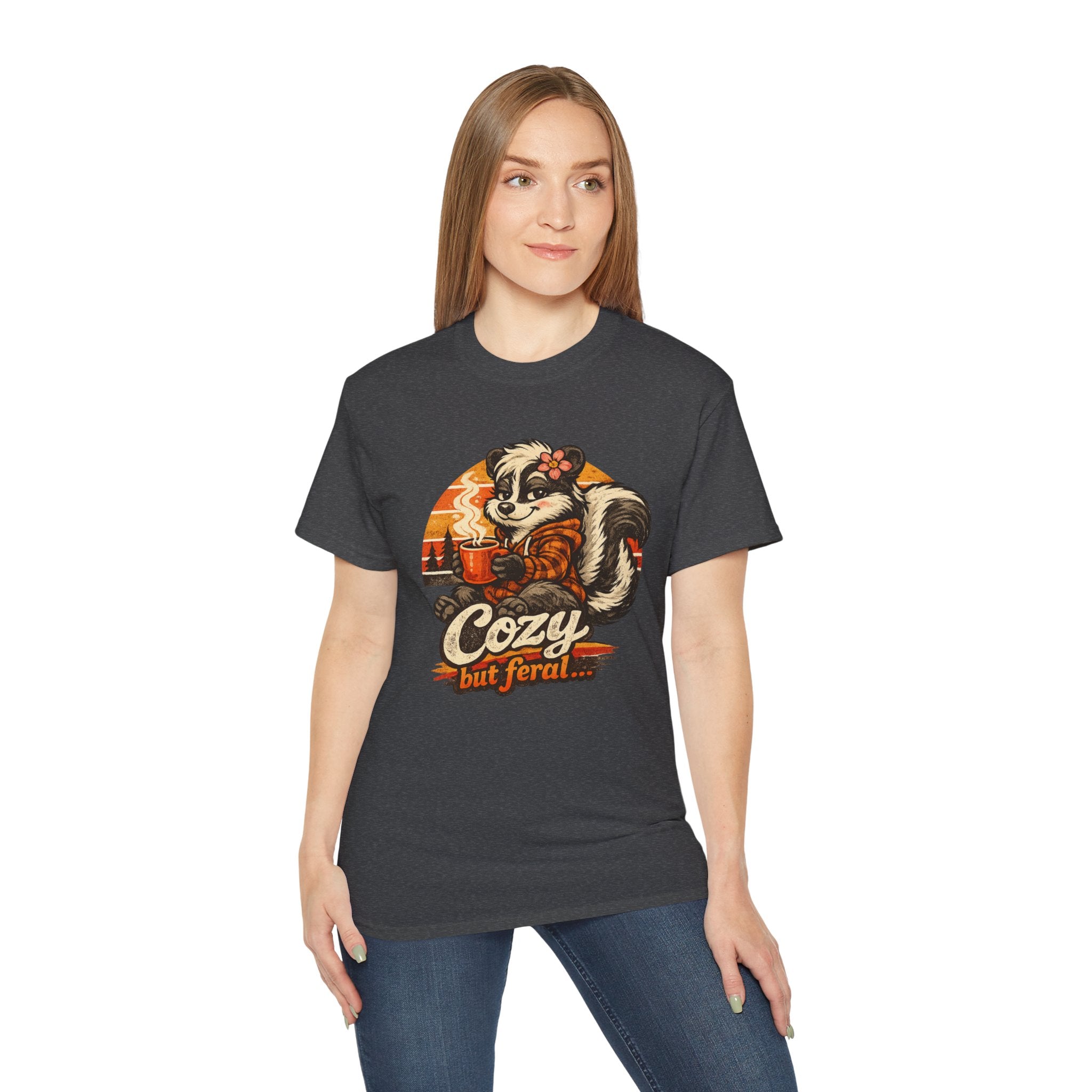 Cozy But Feral Skunk T-Shirt – Cute Retro Autumn Graphic Tee