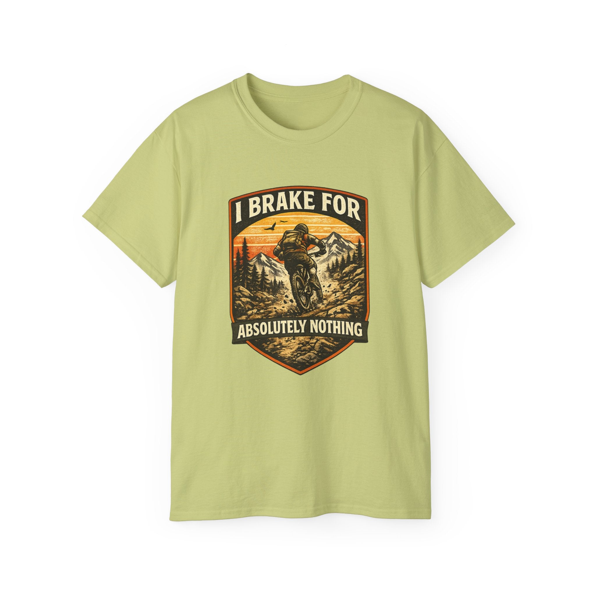 Mountain biking Tee Shirt — "I Brake for Absolutely Nothing" Vintage Rider Tee