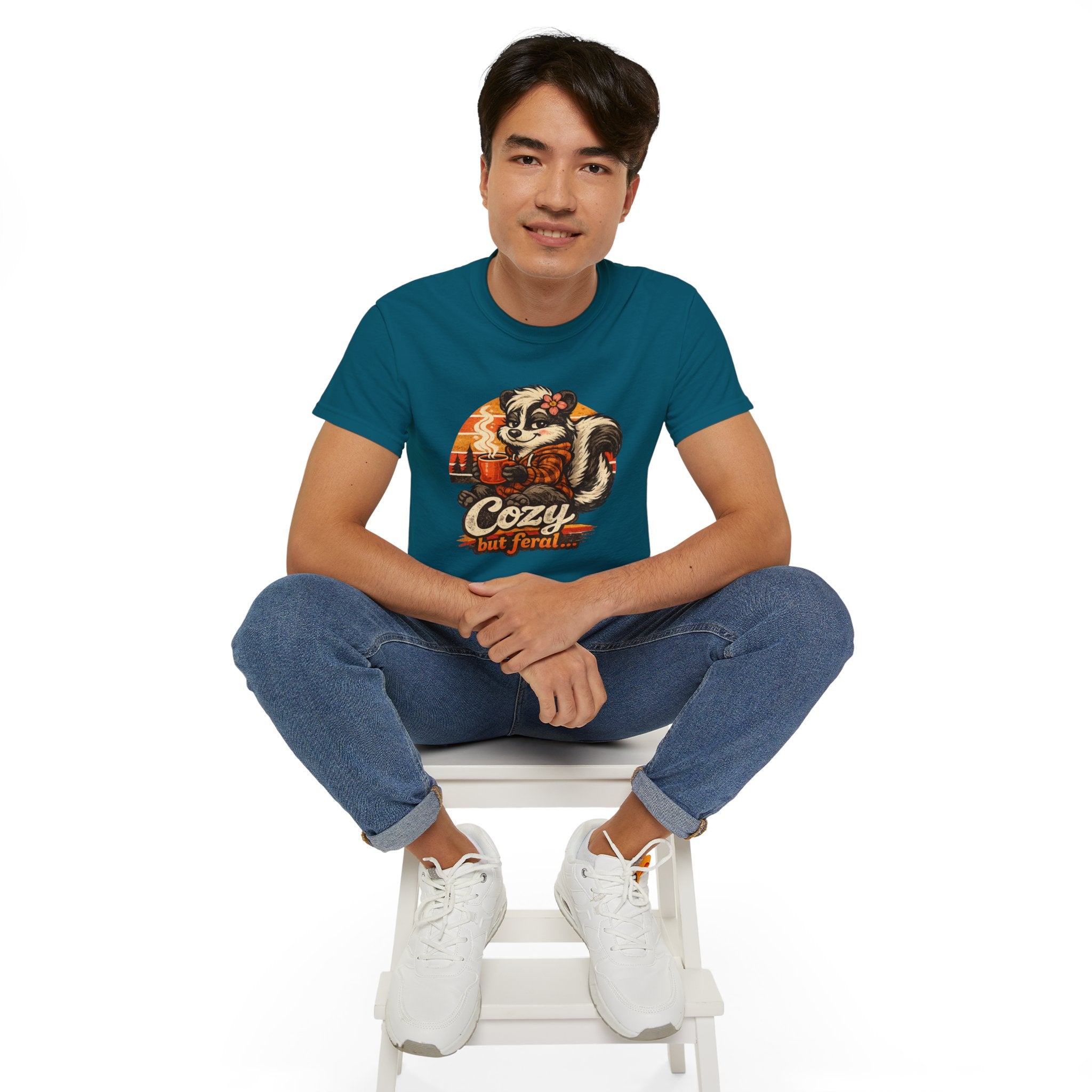 Cozy But Feral Skunk T-Shirt – Cute Retro Autumn Graphic Tee
