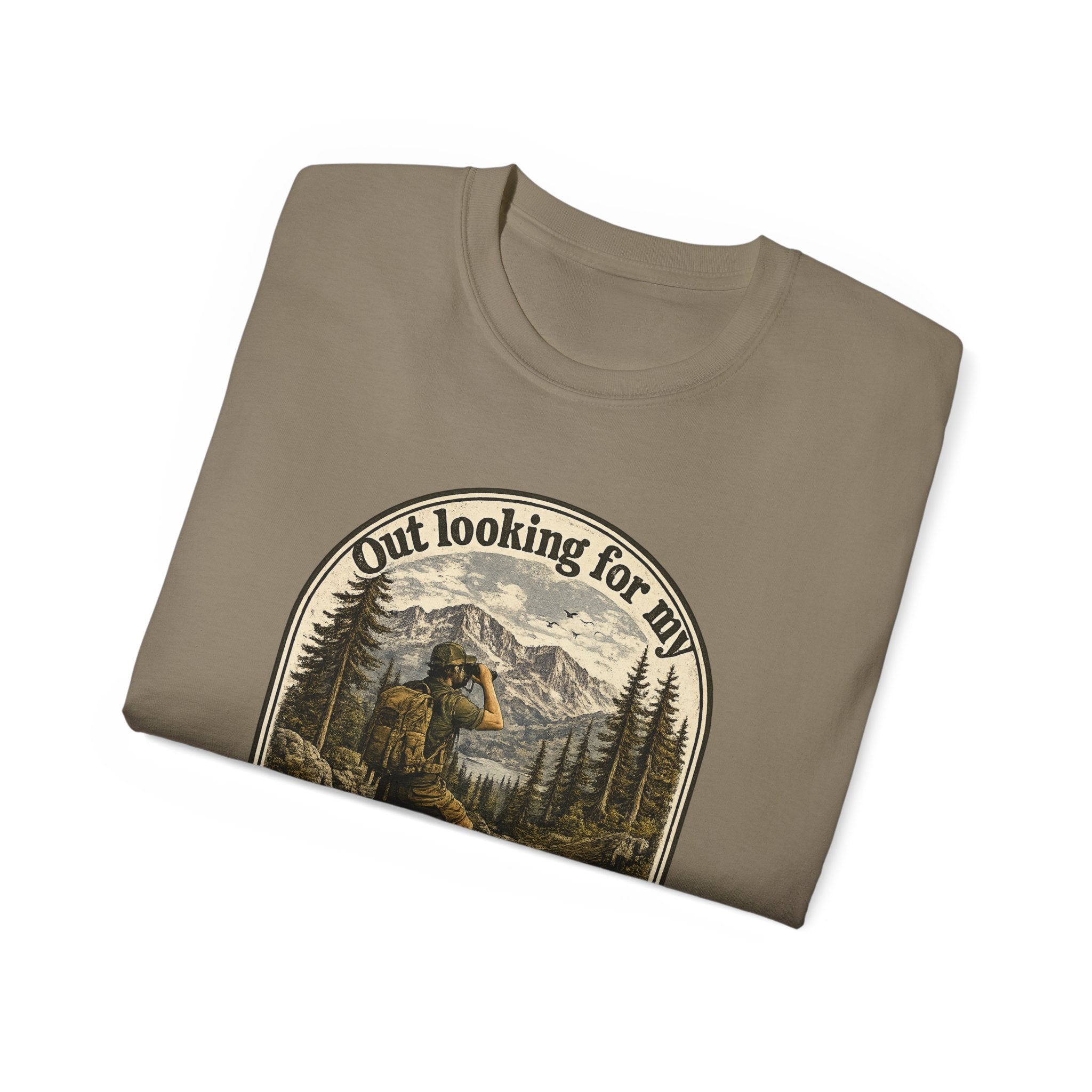 Adventure Graphic Tee — “Out Looking for My Will to Survive” Mountain Hiking Shirt