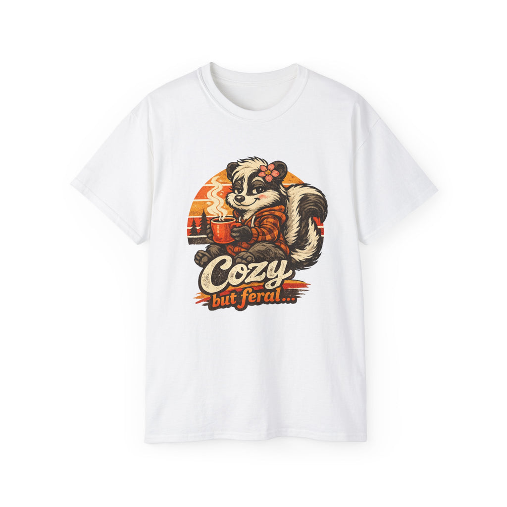 Cozy But Feral Skunk T-Shirt – Cute Retro Autumn Graphic Tee