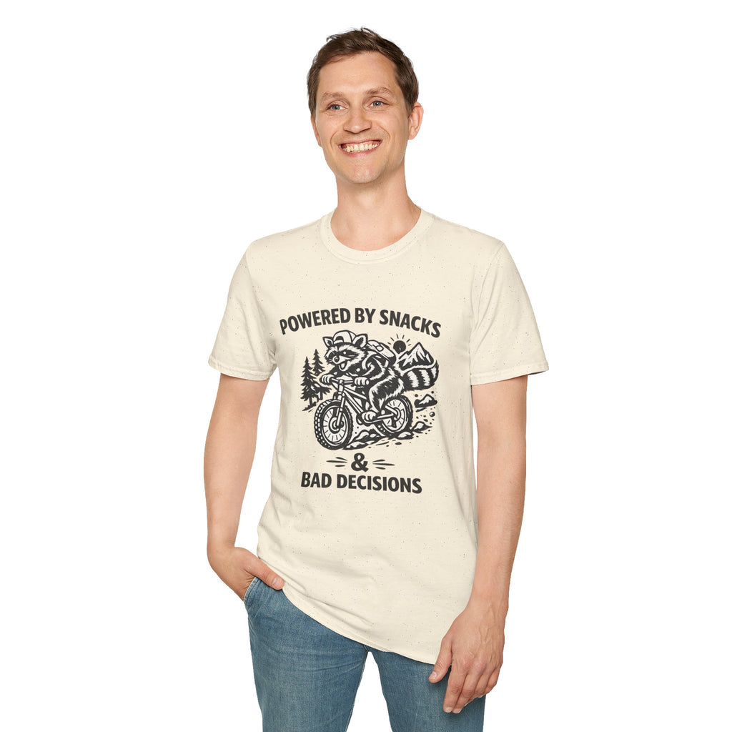 Mountain biking Tee Shirt  Powered by Snacks and Bad Decisions Graphic Tee