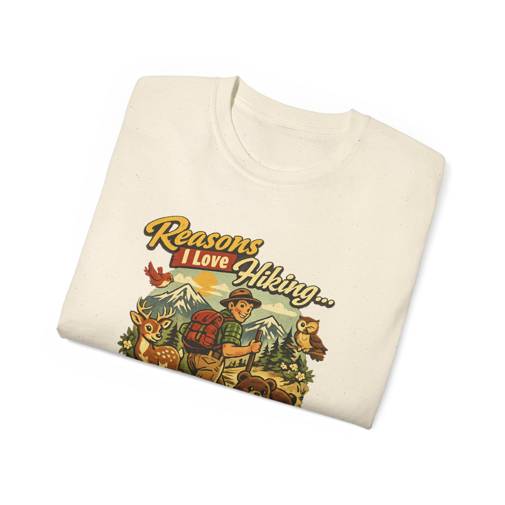 Hiking T-Shirt — Men’s "Reasons I Love Hiking... It Keeps Me From Being Charged For Murder" Vintage Outdoor Tee