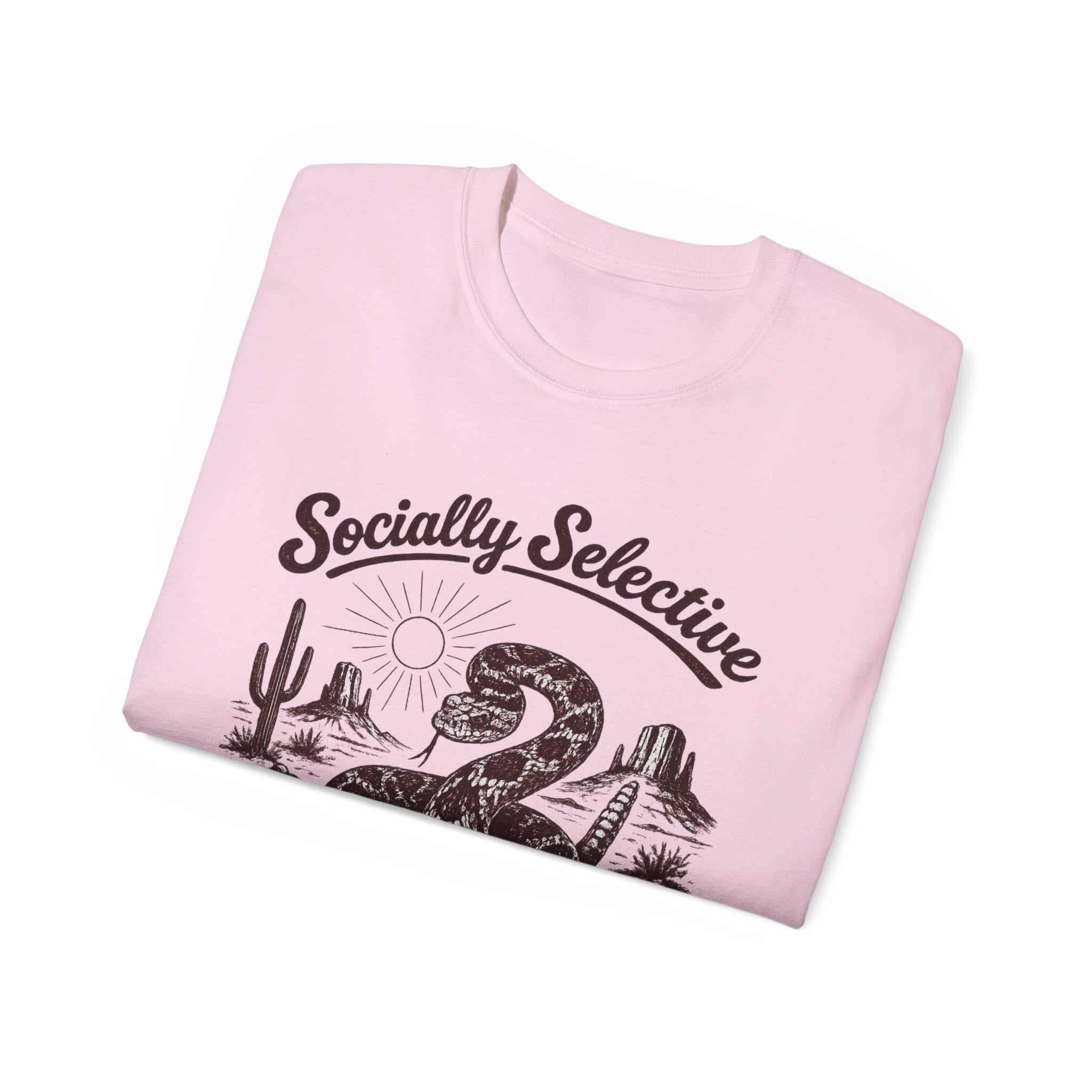 T-Shirt — "Socially Selective Since Birth" Vintage Desert Snake Graphic Tee