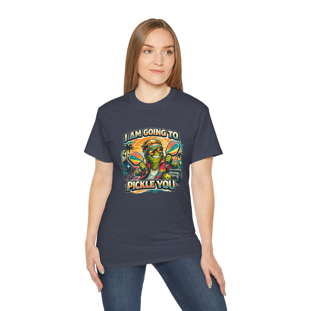 I Am Going To Pickle You Tee — Funny Pickleball Character Graphic T-Shirt