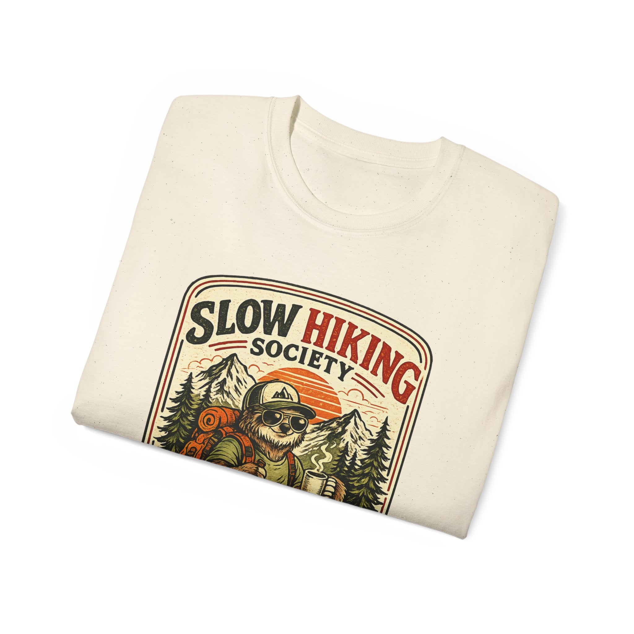 Slow Hiking Society T-Shirt — 'Last One to the Top Wins' Vintage Outdoor Tee