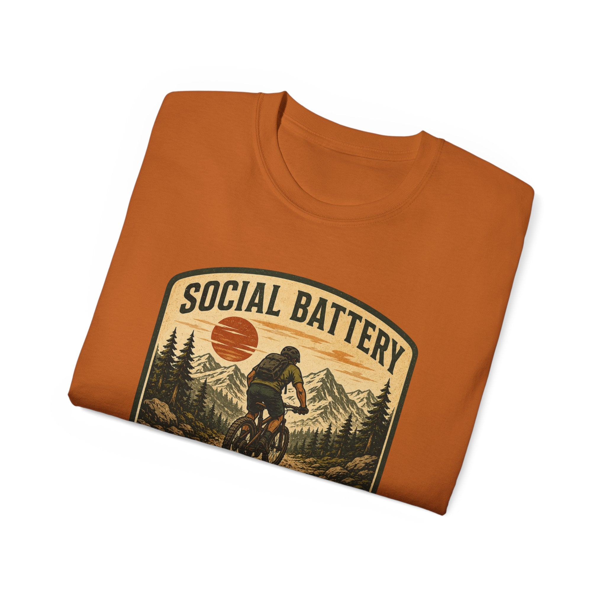 Mountain Biking Tee — "Social Battery Charges on Trails Only" Graphic T‑Shirt