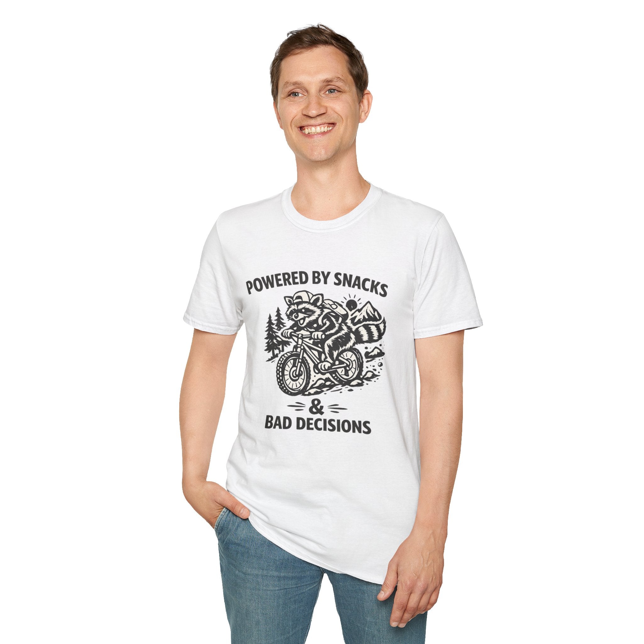 Mountain biking Tee Shirt  Powered by Snacks and Bad Decisions Graphic Tee