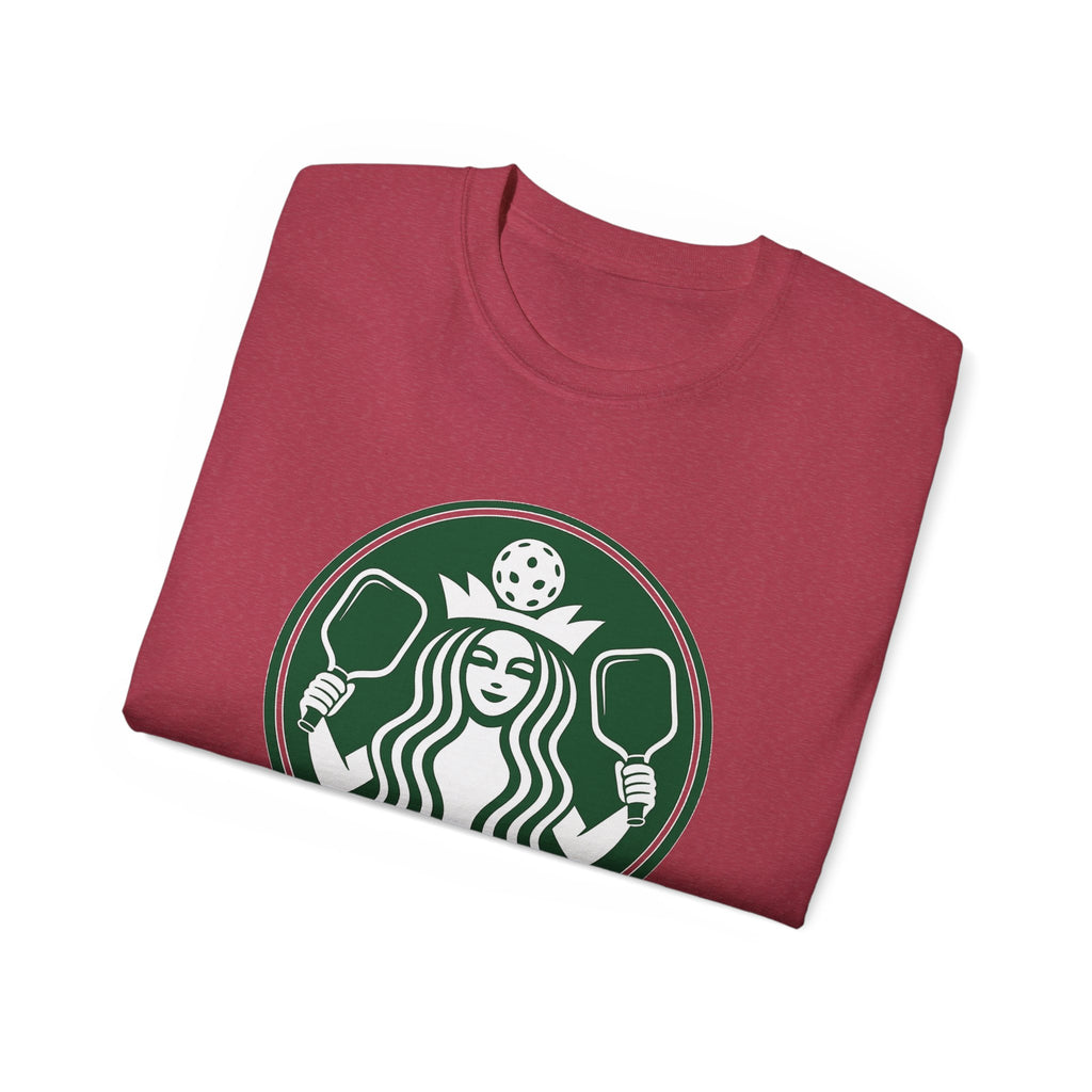 Coffee pickleball Logo Tee — Retro Mermaid Holding paddles Graphic T-Shirt