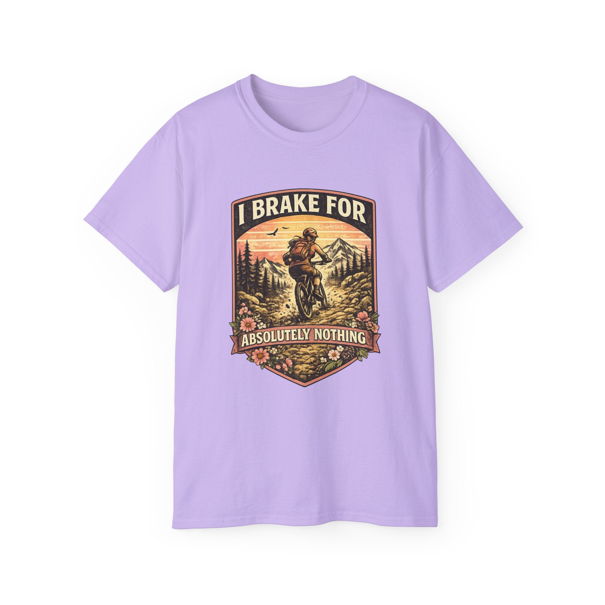 I Brake For Absolutely Nothing womans mountain biking Tee shirt  Vintage Outdoors MTB Tee