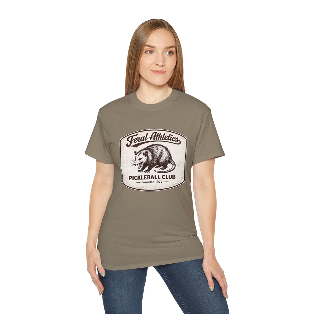 Pickleball Club Tee — "Feral Athletics" Vintage Possum Design