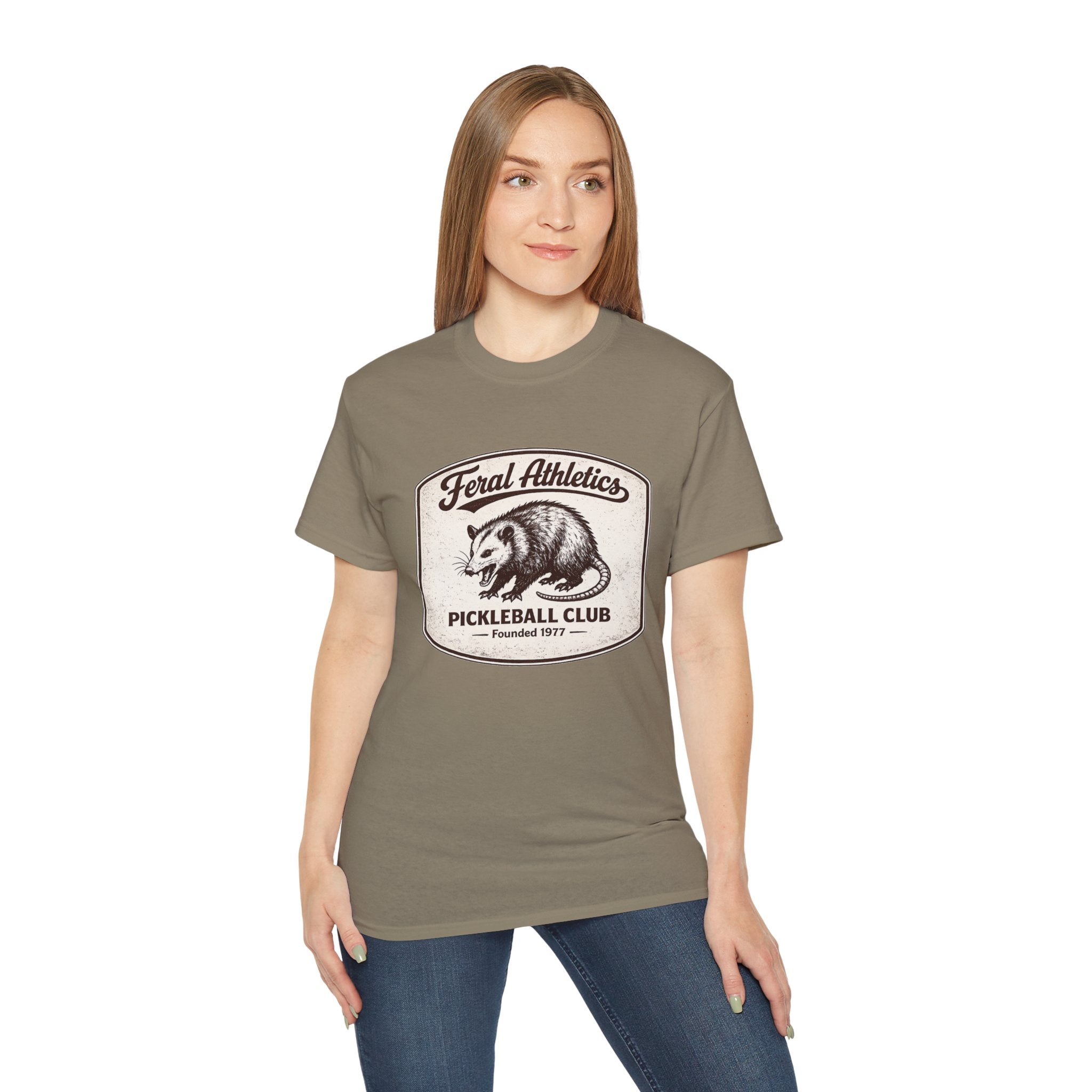 Pickleball Club Tee — "Feral Athletics" Vintage Possum Design