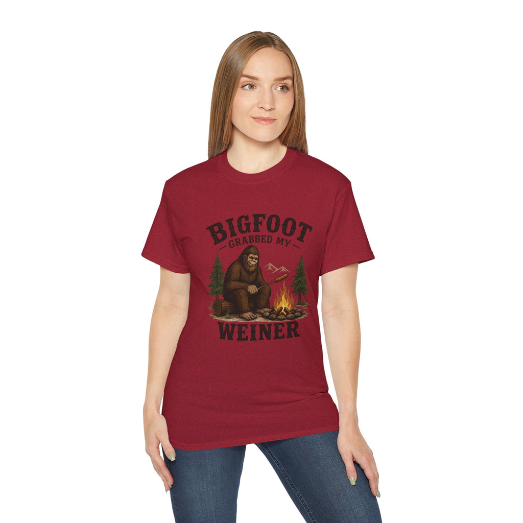 Bigfoot Grabbed My Weiner T-Shirt — Funny Camping Sasquatch Tee