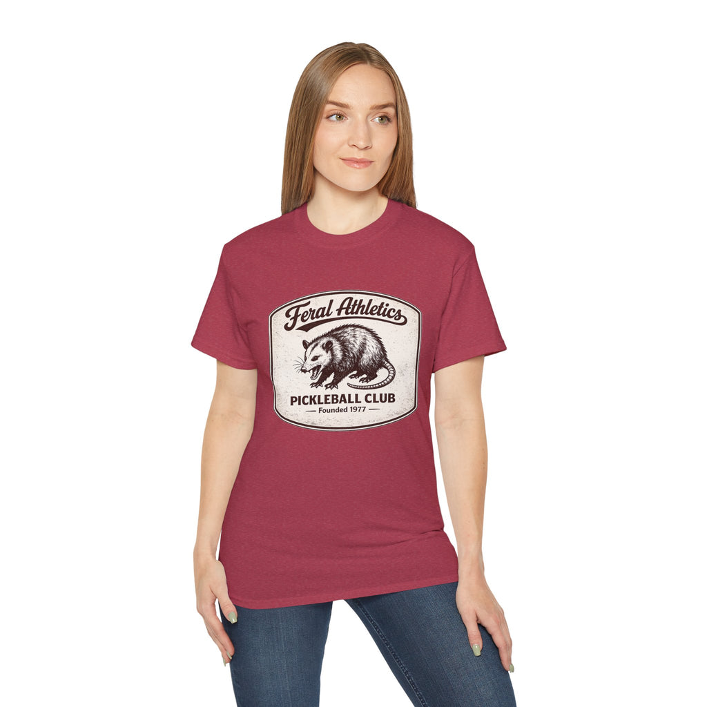 Pickleball Club Tee — "Feral Athletics" Vintage Possum Design
