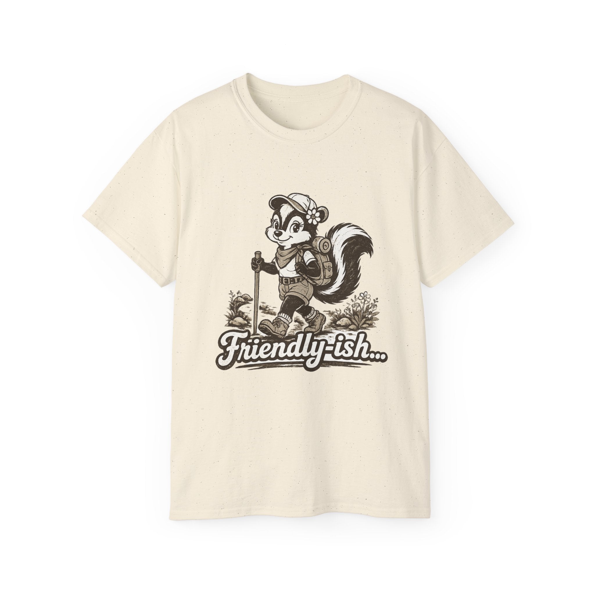 Friendly-ish Woman's Hiking Skunk Tee — Retro Outdoors Graphic T-Shirt