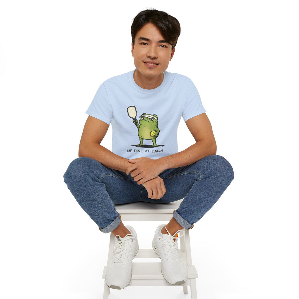“We Drink at Dawn” Funny Pickleball T-Shirt — Cute Drunk Pickleball Graphic Tee