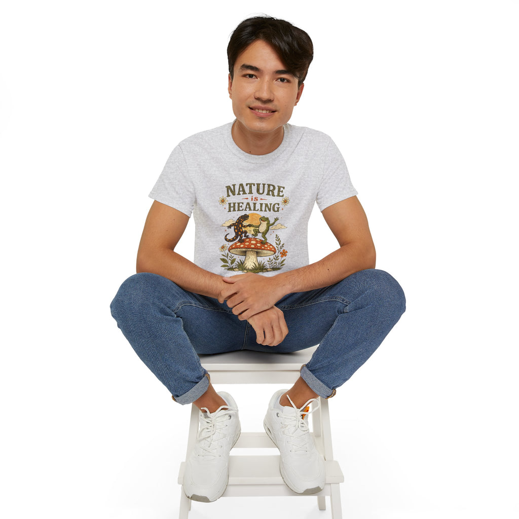 Nature Is Healing T‑Shirt — Retro Mushroom & frog lizard Graphic Tee