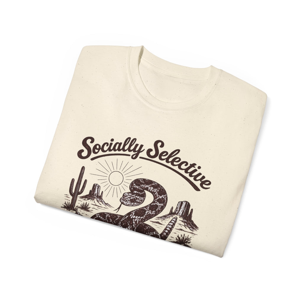 T-Shirt — "Socially Selective Since Birth" Vintage Desert Snake Graphic Tee
