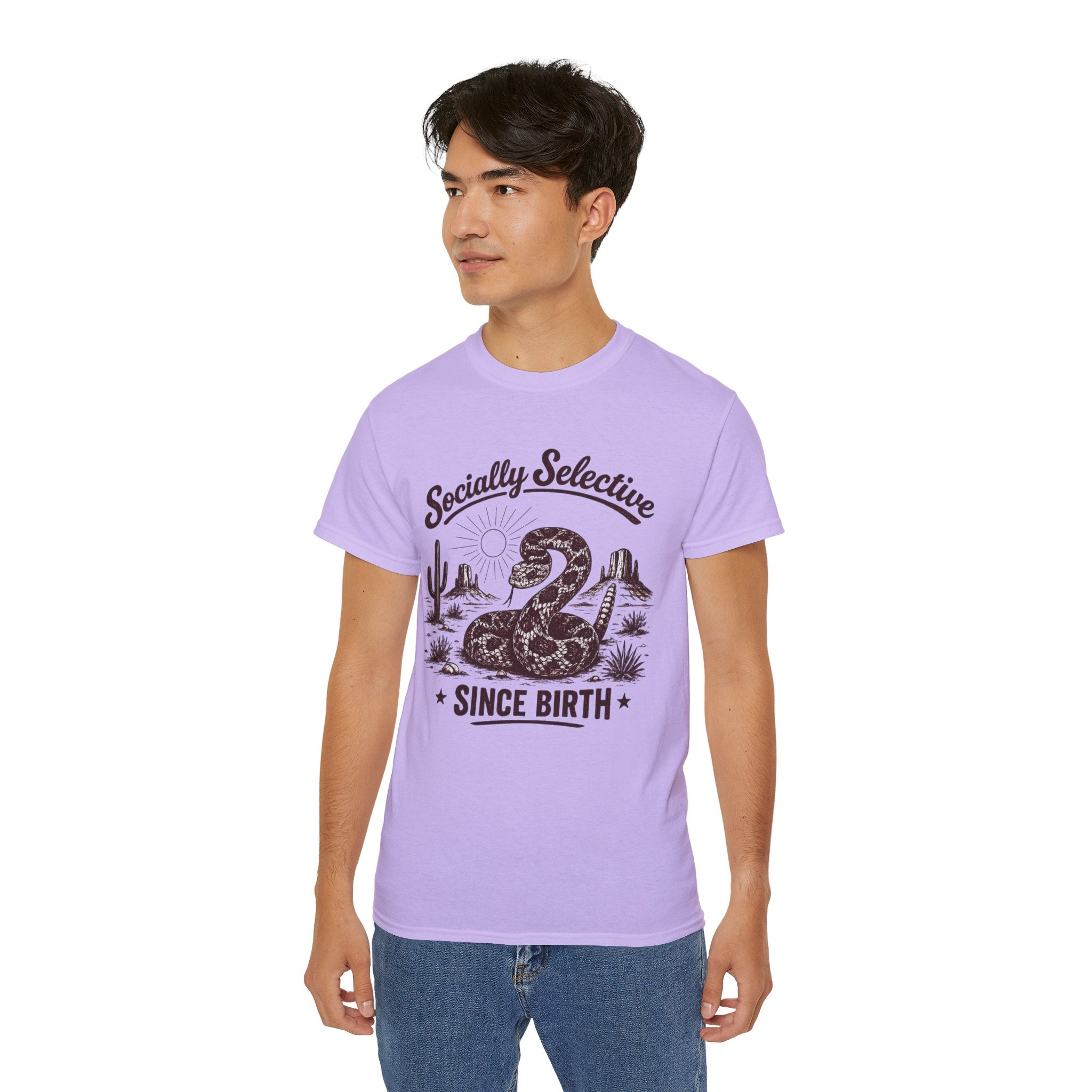 T-Shirt — "Socially Selective Since Birth" Vintage Desert Snake Graphic Tee