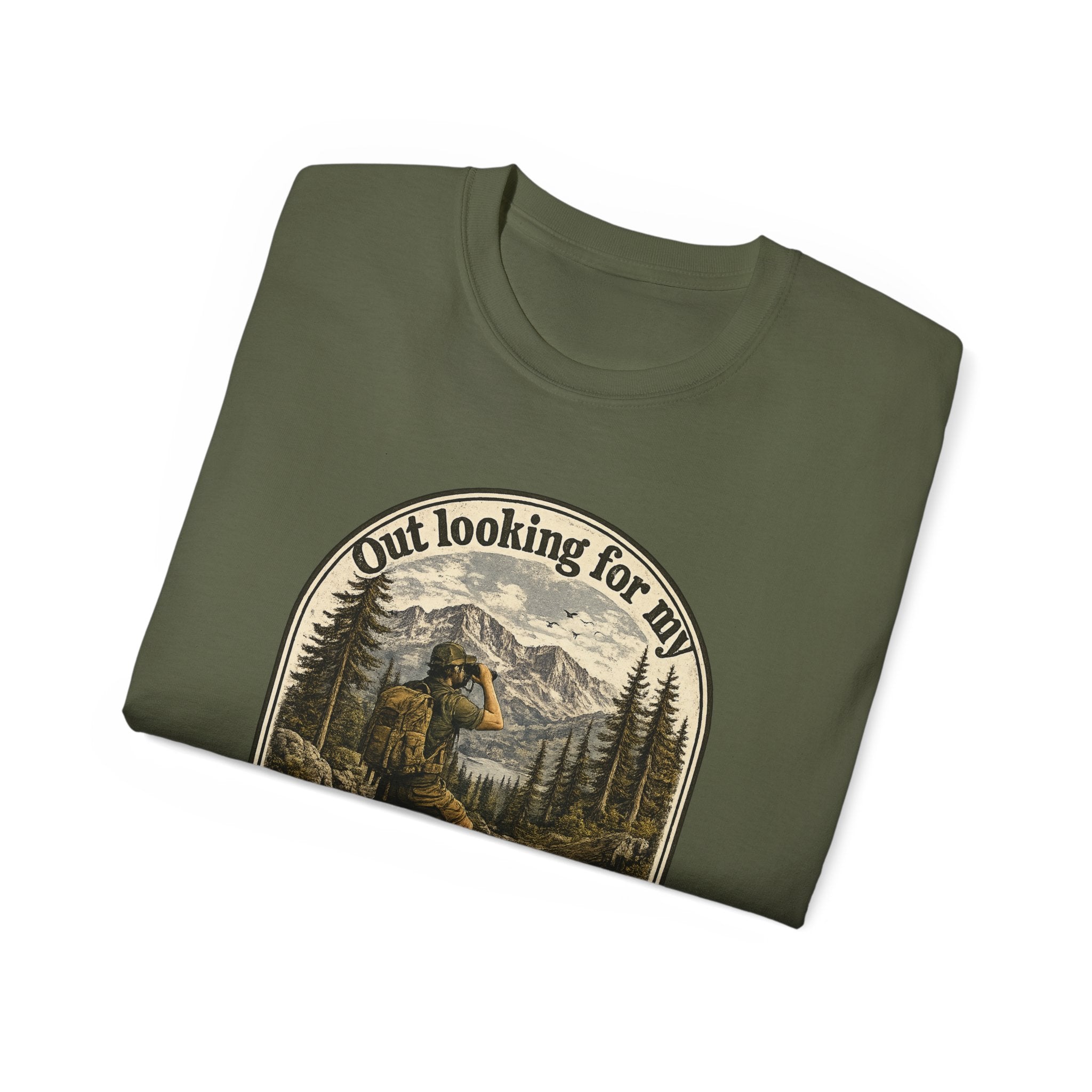 Adventure Graphic Tee — “Out Looking for My Will to Survive” Mountain Hiking Shirt