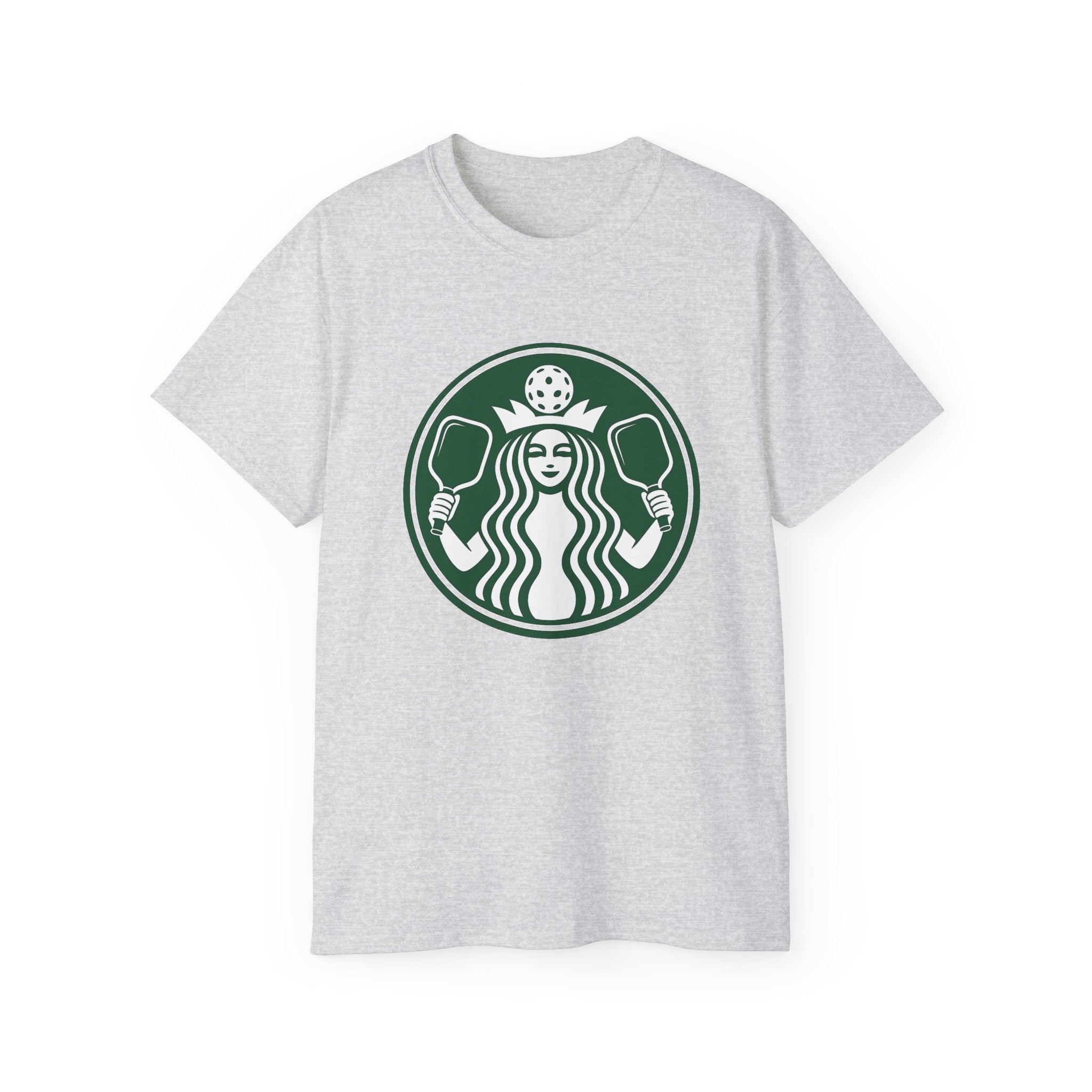 Coffee pickleball Logo Tee — Retro Mermaid Holding paddles Graphic T-Shirt