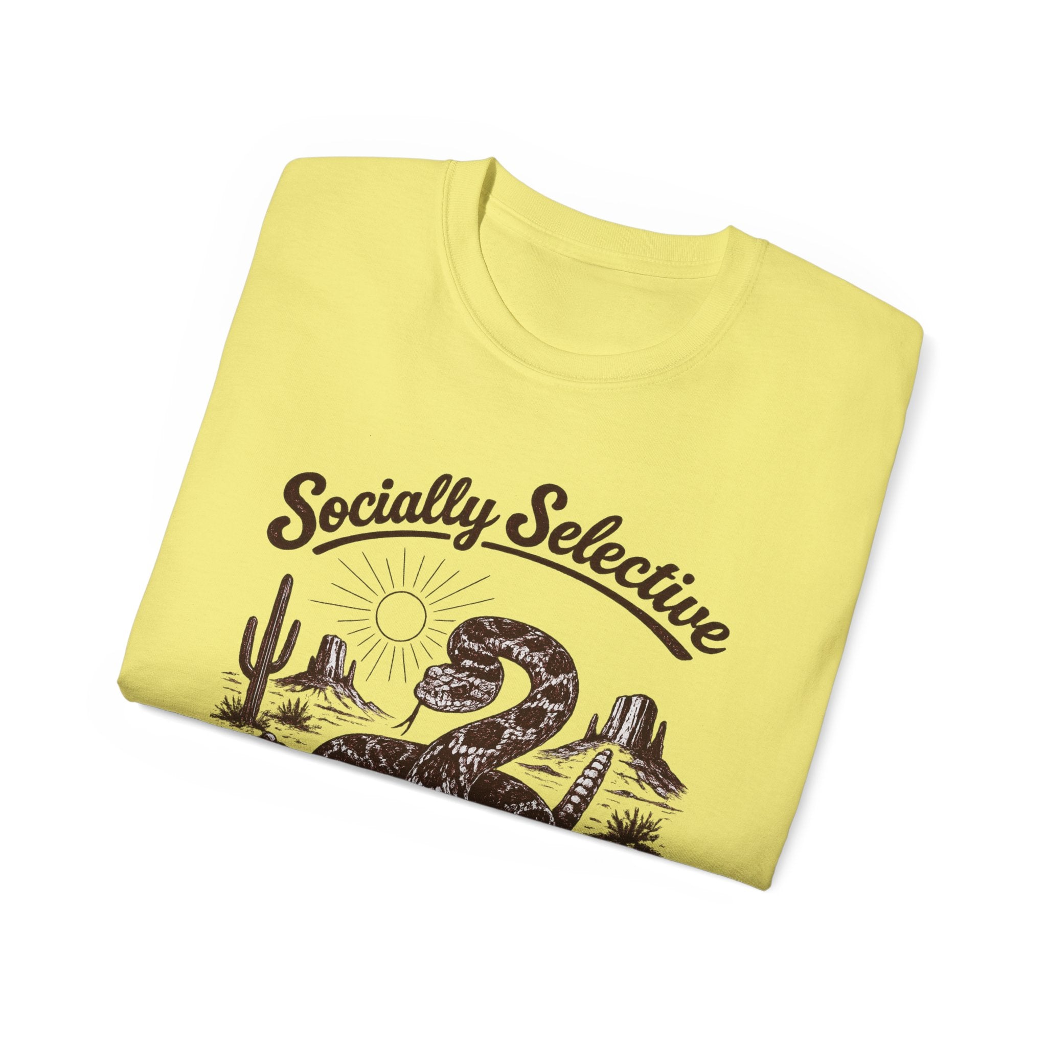 T-Shirt — "Socially Selective Since Birth" Vintage Desert Snake Graphic Tee