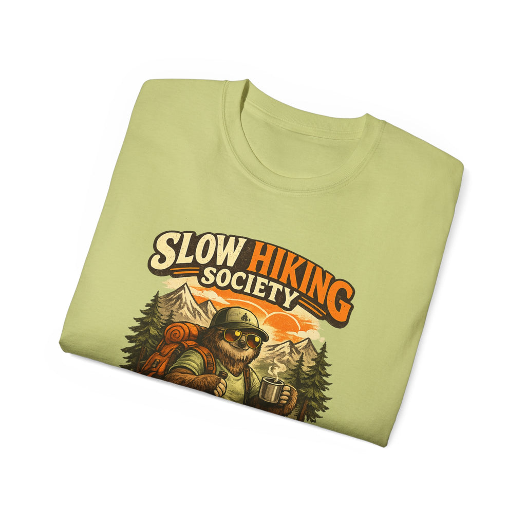 Slow Hiking Society T-Shirt — "Last One to the Top Wins" Vintage Outdoor Tee