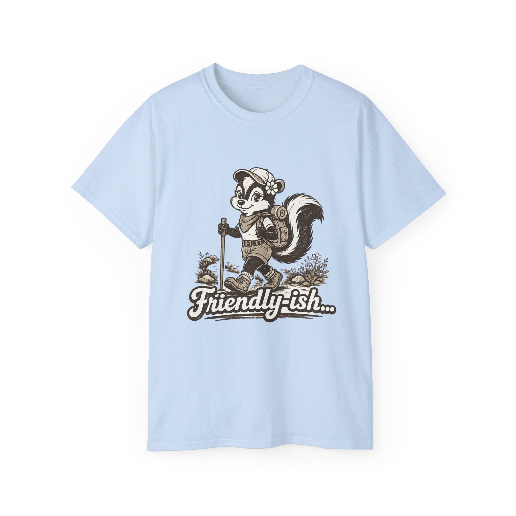 Friendly-ish Woman's Hiking Skunk Tee — Retro Outdoors Graphic T-Shirt