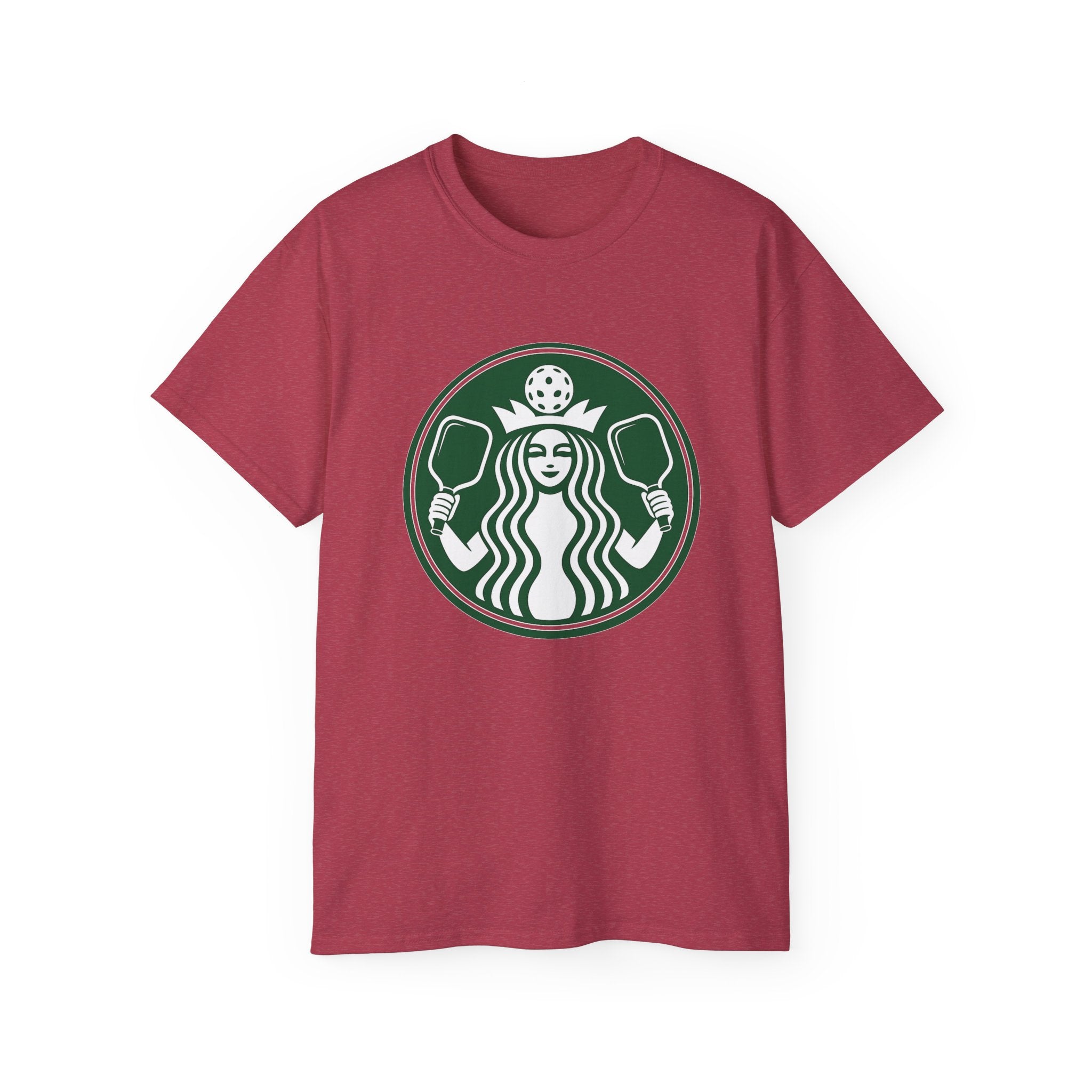 Coffee pickleball Logo Tee — Retro Mermaid Holding paddles Graphic T-Shirt