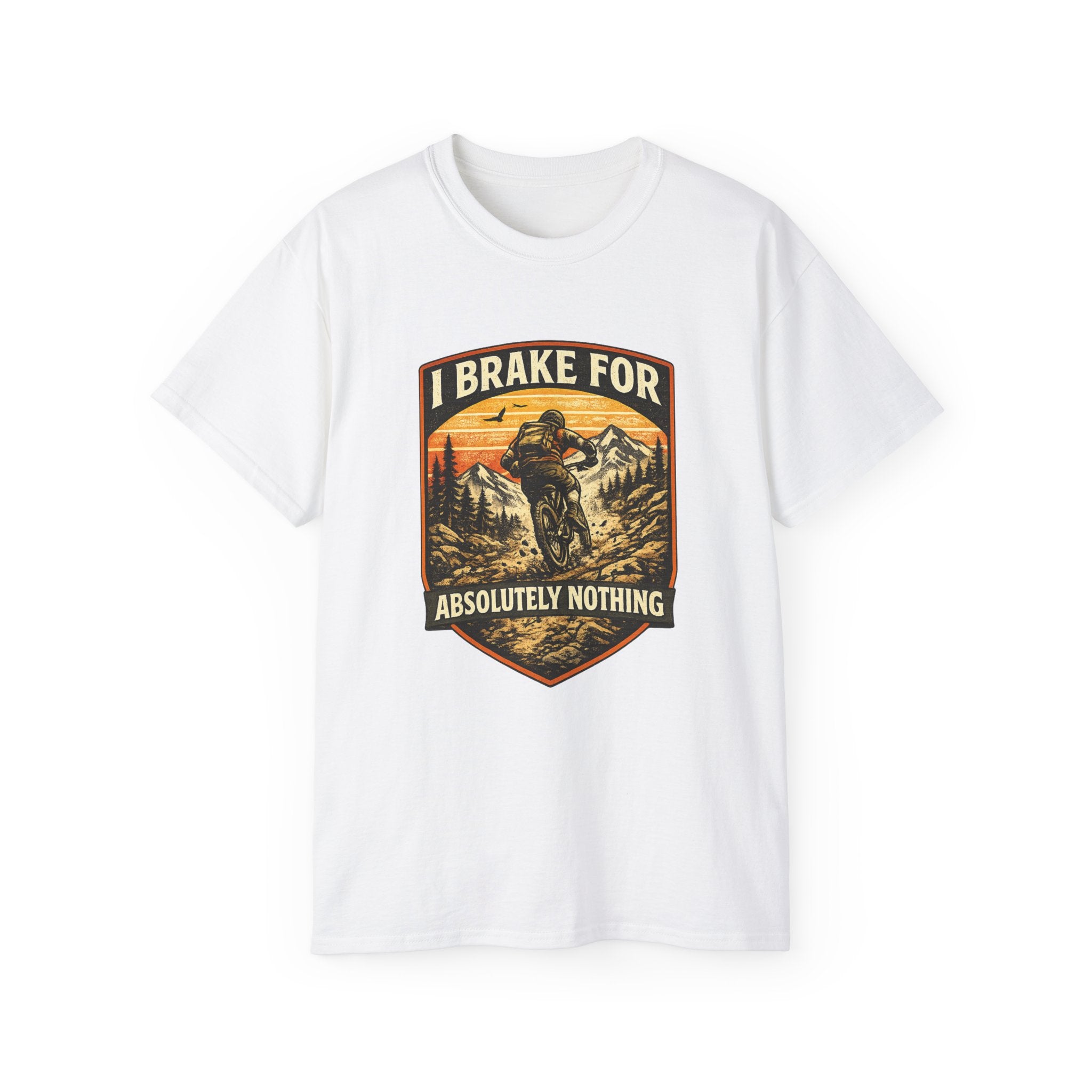 Mountain biking Tee Shirt — "I Brake for Absolutely Nothing" Vintage Rider Tee