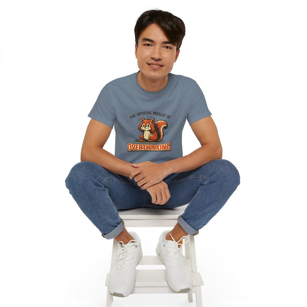 Overthinking Mascot T-Shirt — Cute Retro Squirrel Graphic Tee