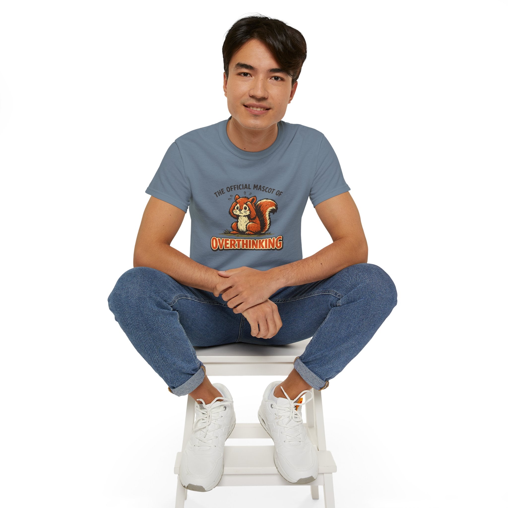 Overthinking Mascot T-Shirt — Cute Retro Squirrel Graphic Tee