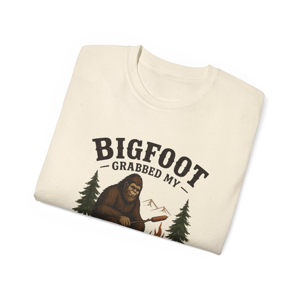 Bigfoot Grabbed My Weiner T-Shirt — Funny Camping Sasquatch Tee