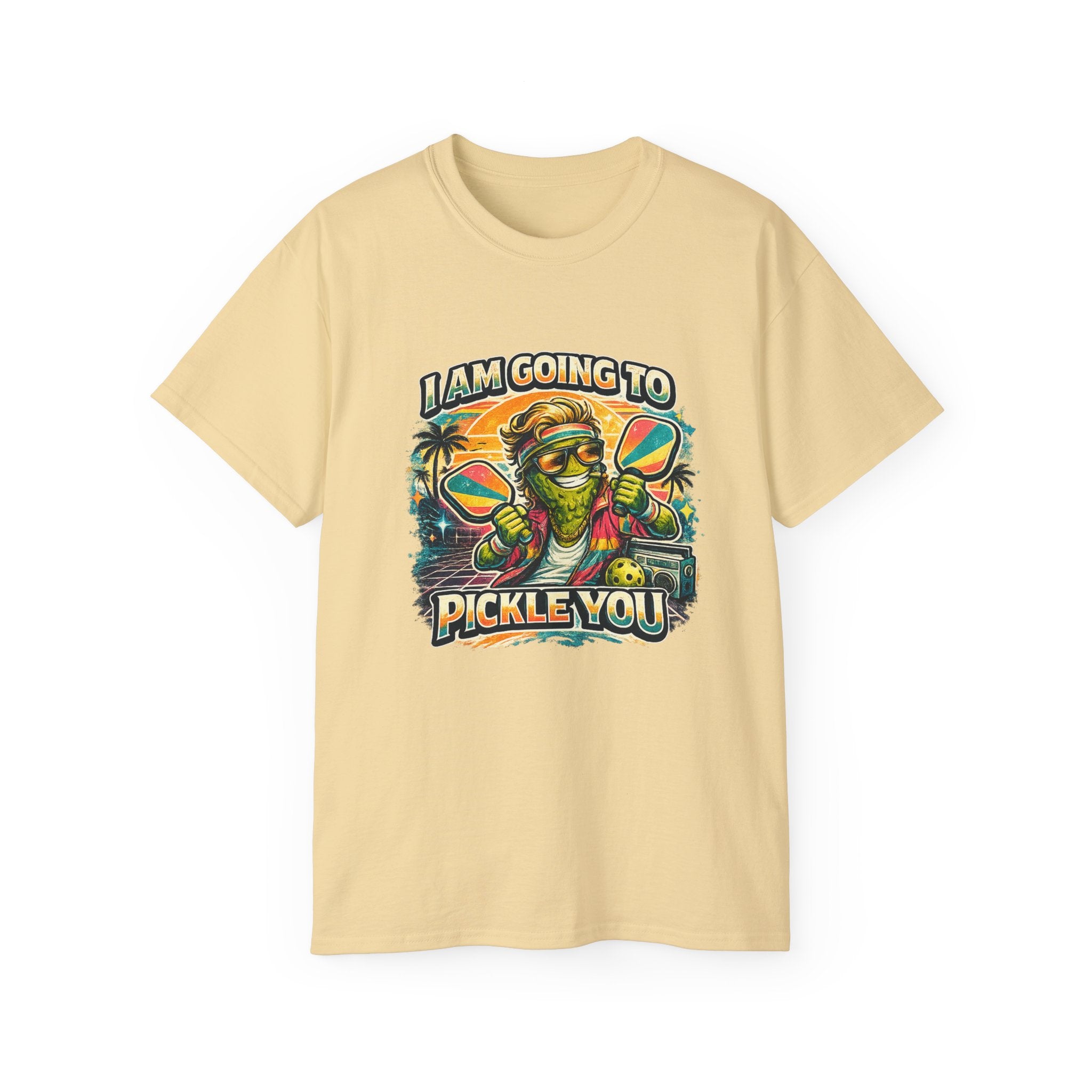I Am Going To Pickle You Tee — Funny Pickleball Character Graphic T-Shirt