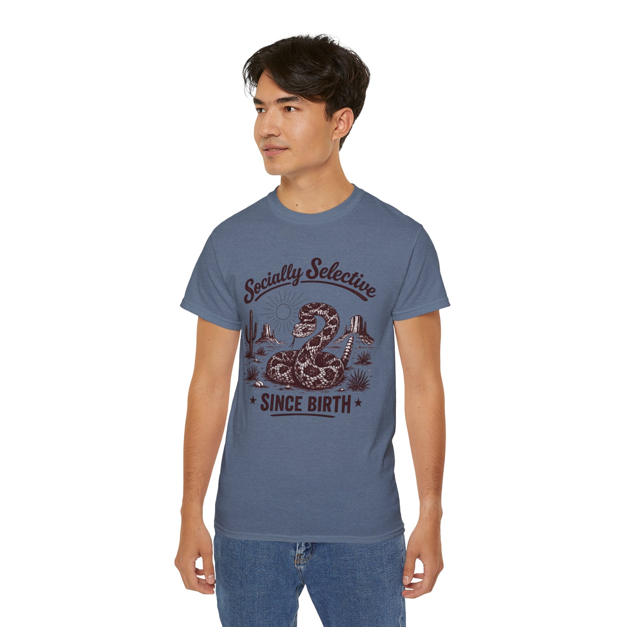 T-Shirt — "Socially Selective Since Birth" Vintage Desert Snake Graphic Tee