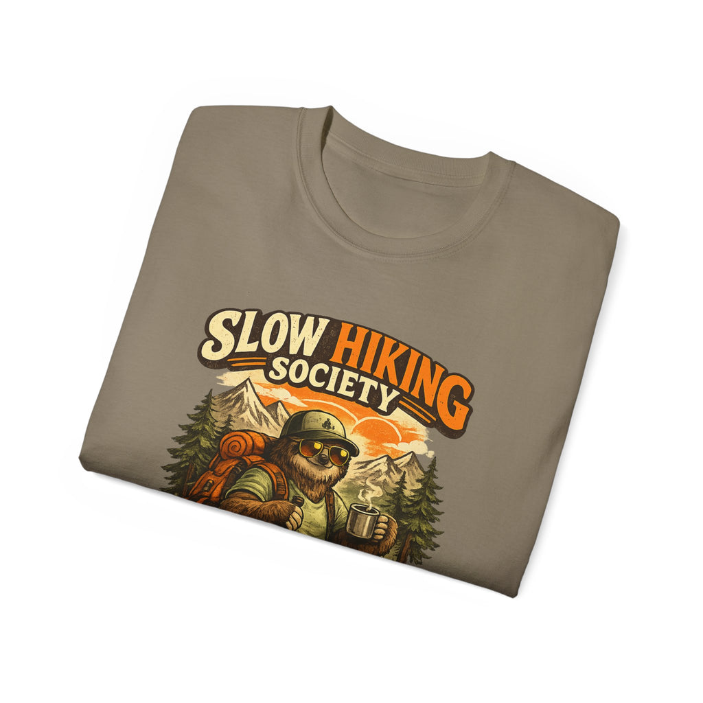 Slow Hiking Society T-Shirt — "Last One to the Top Wins" Vintage Outdoor Tee