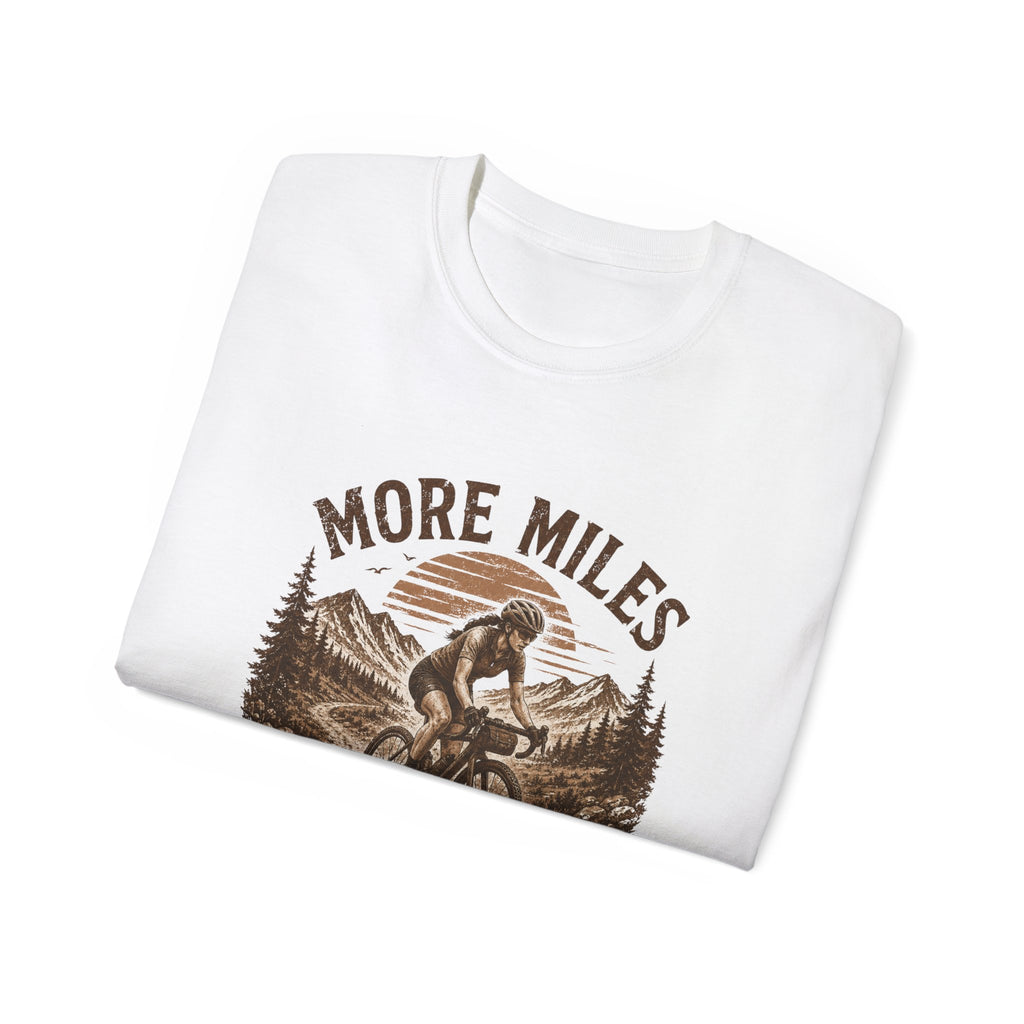 Women’s Gravel Cycling Tee — "More Miles Less People" Gravel Biker Shirt