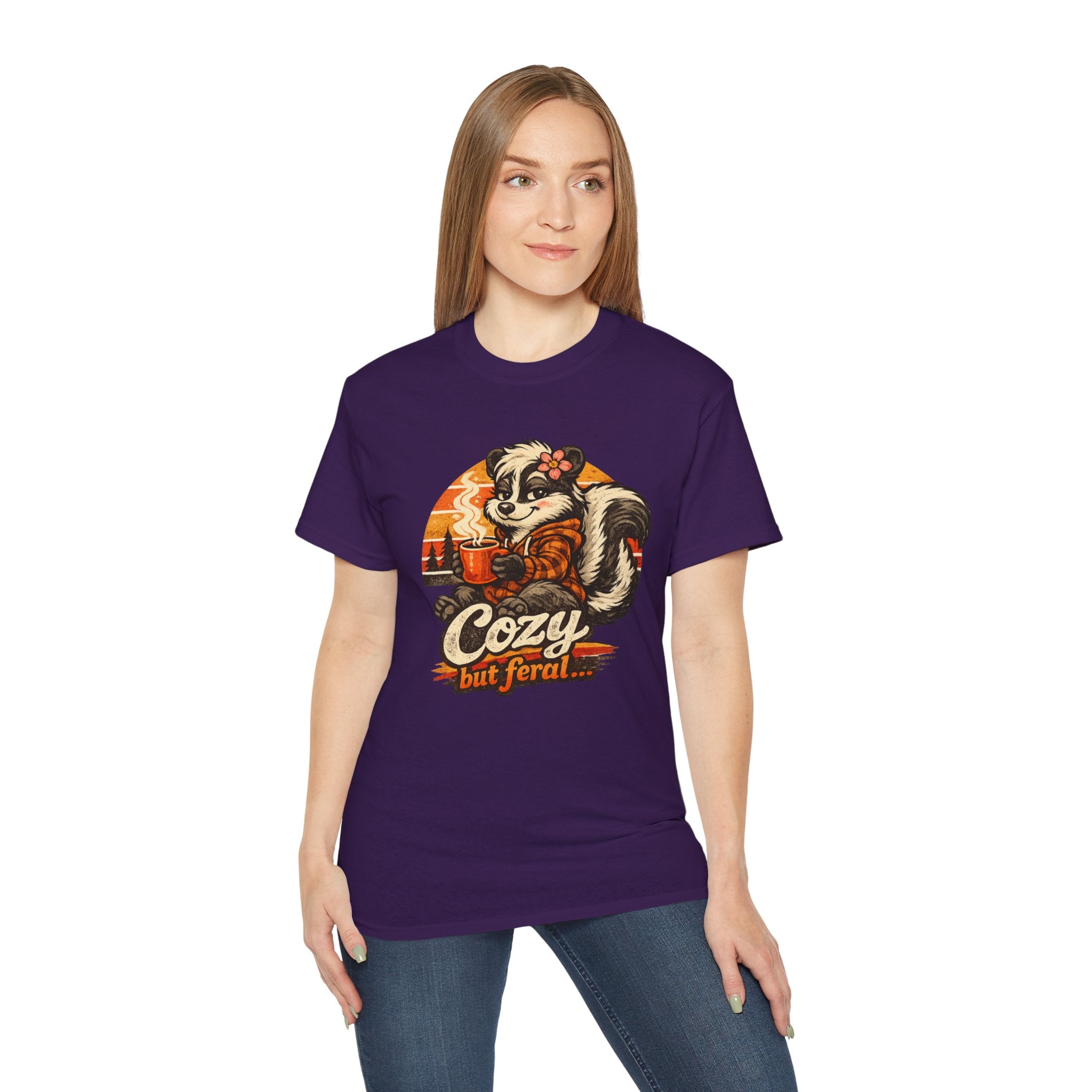 Cozy But Feral Skunk T-Shirt – Cute Retro Autumn Graphic Tee
