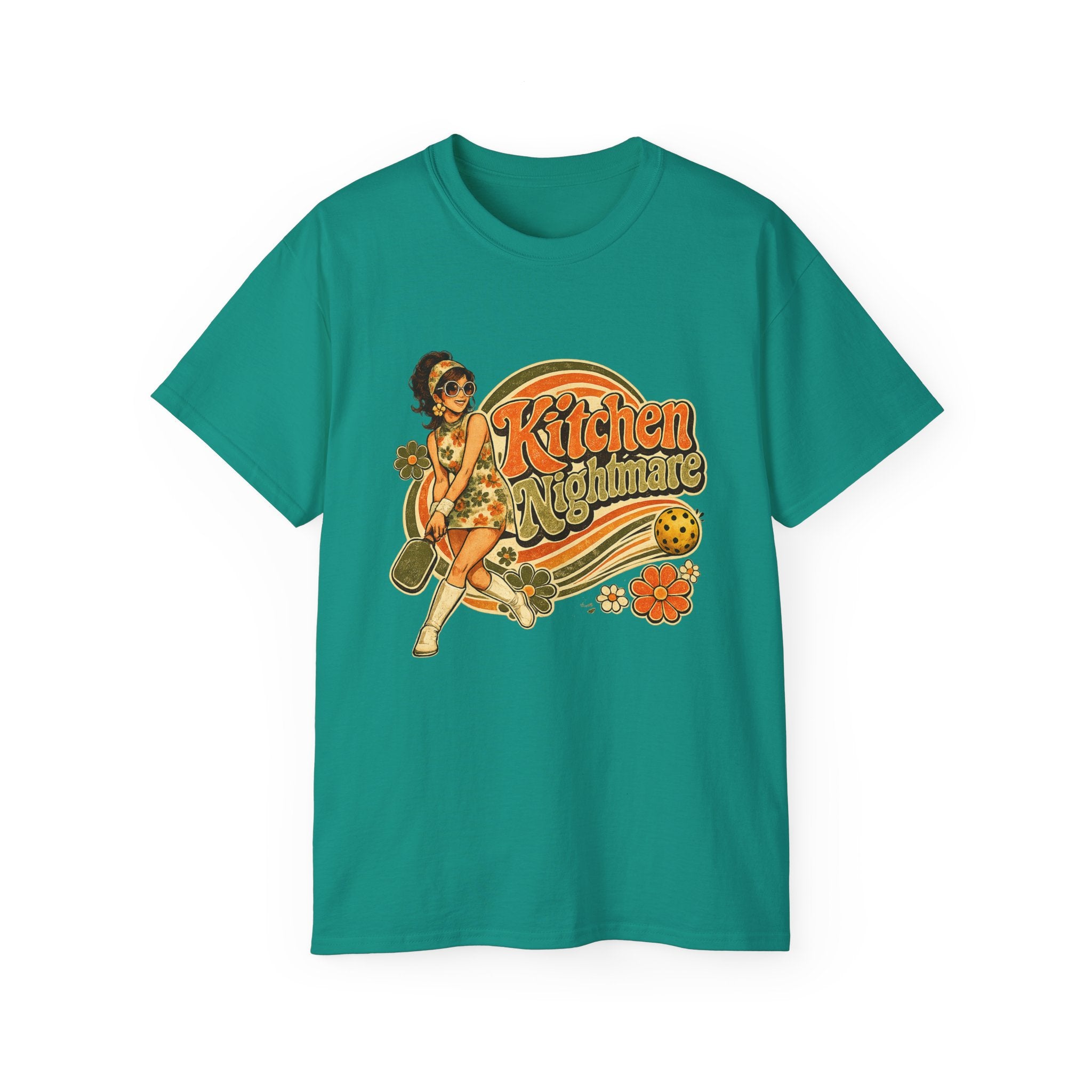Kitchen Nightmare Retro Tee — Vintage Pinup Pickleball Graphic Shirt