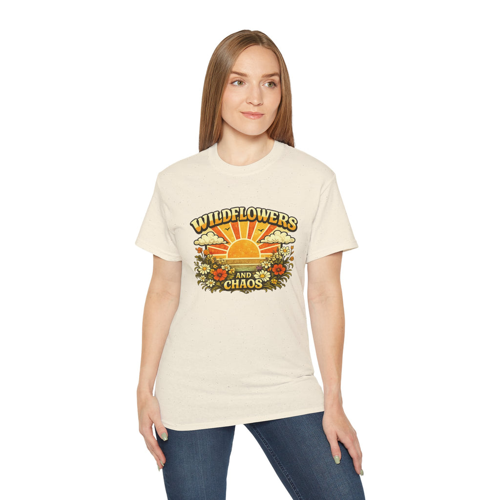 Wildflowers and Chaos Tee — Retro Sunflower Graphic T‑Shirt