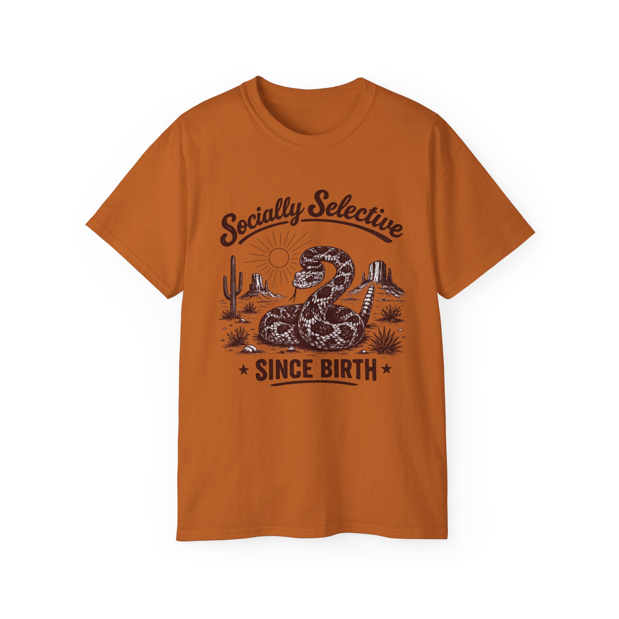 T-Shirt — "Socially Selective Since Birth" Vintage Desert Snake Graphic Tee
