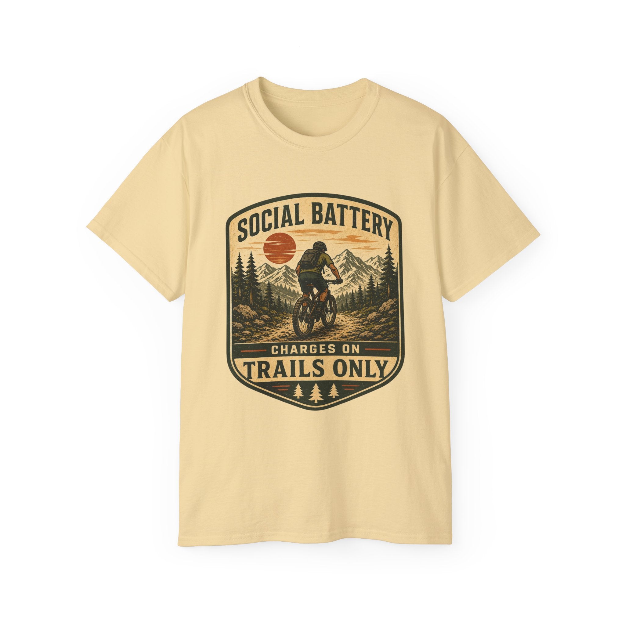 Mountain Biking Tee — "Social Battery Charges on Trails Only" Graphic T‑Shirt