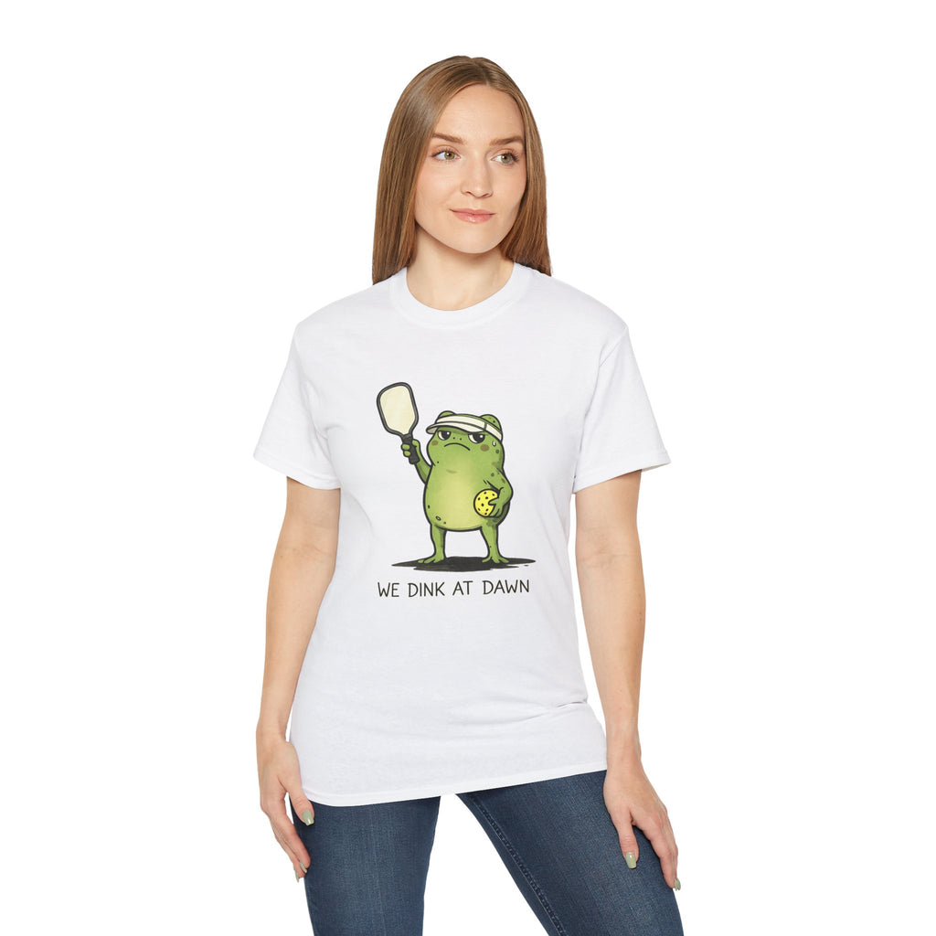 “We Drink at Dawn” Funny Pickleball T-Shirt — Cute Drunk Pickleball Graphic Tee
